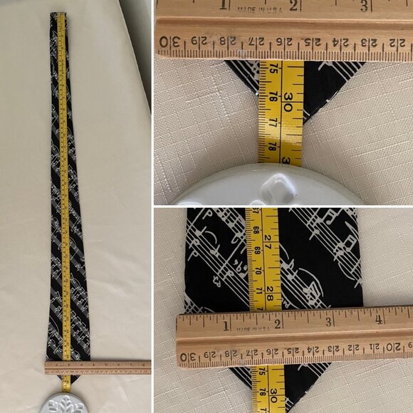 Steven Harris Handmade Music Notes Mens Necktie Black and White 61" x 3.5" - Picture 5 of 6